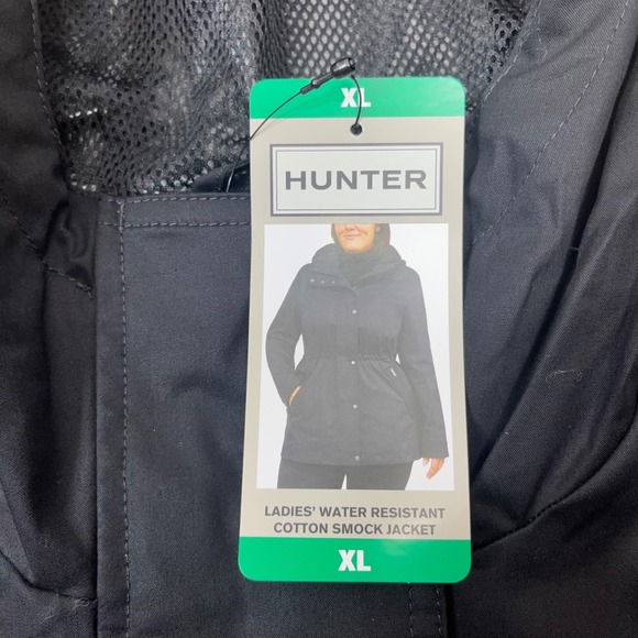 Hunter Ladies Water Resistant Cotton Smock Jacket Black XL Hooded Drawstring - Picture 3 of 6